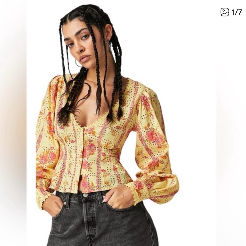 Free People Yellow Floral Blouse